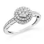 Womens 1/3 CT. T.W. Genuine White Diamond 10K White Gold Round Halo Engagement Ring