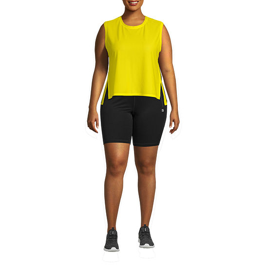 Sports Illustrated Womens Plus Round Neck Sleeveless Moisture Wicking Muscle T-Shirt and Bike Short