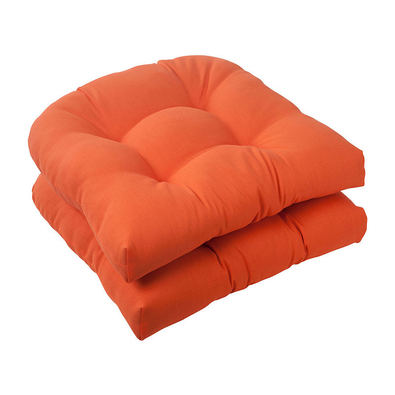 Outdoor 2-Piece Wicker Seat Cushion Set - Orange Fresco Solid - Pillow Perfect