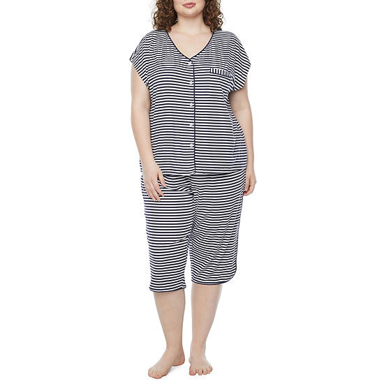 Liz Claiborne Womens-Plus 2-pc. Capri Pajama Set Short Sleeve V-Neck