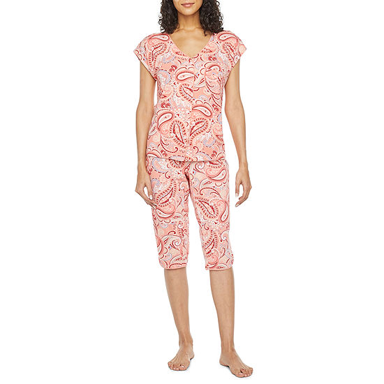 Liz Claiborne Womens 2-pc. Capri Pajama Set Short Sleeve V-Neck - JCPenney