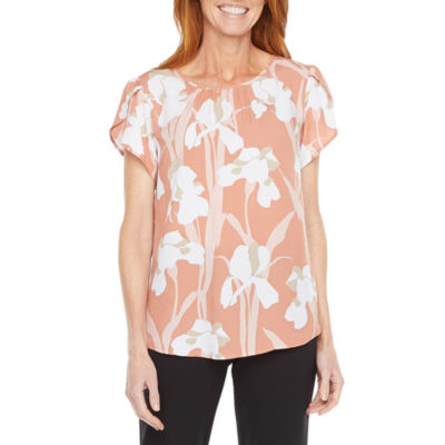 liz claiborne womens split crew neck short sleeve blouse