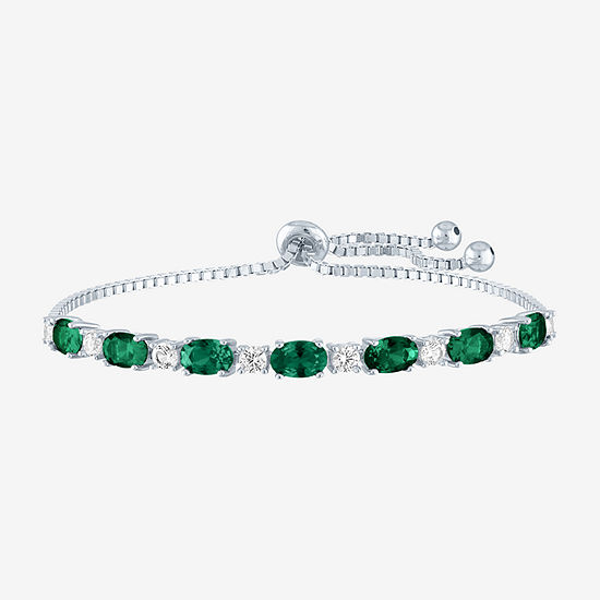 Simulated Green Emerald Sterling Silver Bolo Bracelet