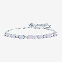 Lab Created White Opal Sterling Silver Bolo Bracelet