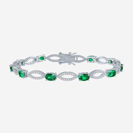 Simulated Green Emerald Sterling Silver Tennis Bracelet