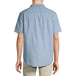 St. John's Bay Chambray Dexterity Mens Adaptive Classic Fit Short Sleeve Button-Down Shirt