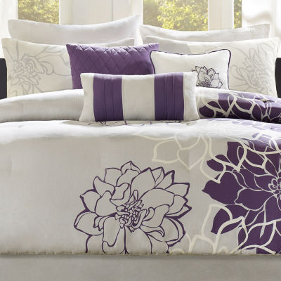 Madison Park Bridgette Floral Comforter Set Color Grey Purple