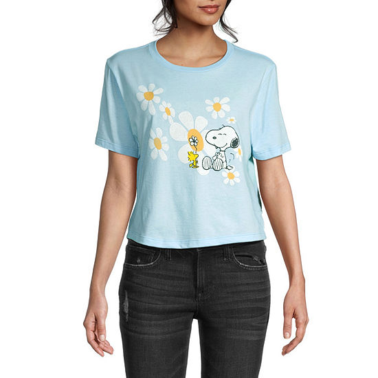 Snoopy Daisies Juniors Womens Cropped Graphic T-Shirt