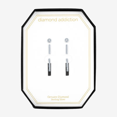 Diamond Addiction Diamond Accent Genuine White Diamond Sterling Silver 3 Pair Earring Set