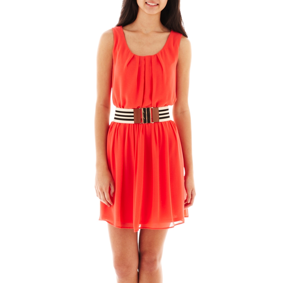 By & By Sleeveless Belted Dress, Coral