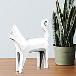 Abstract Cat White Resin Sculpture