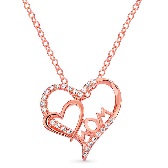 Womens 1/4 CT. T.W. White Cubic Zirconia 18K Rose Gold Over Silver Heart Pendant Necklace