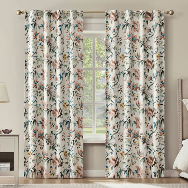 Sun Zero Claudette Vintage Floral Magnetic Closure Back Tab 100% Blackout Set of 2 Curtain Panel