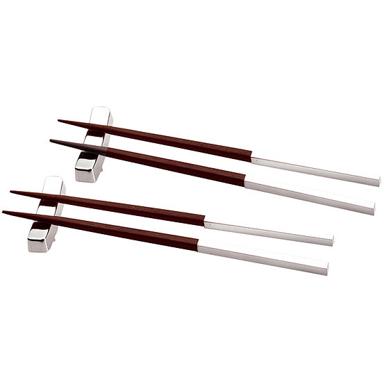 Natico Wood/Polished Metal Chopstick Set