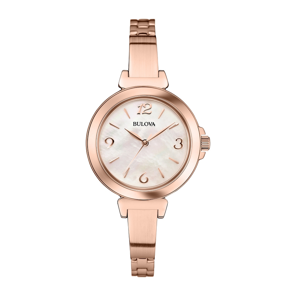 Bulova Womens Rose Tone Mother of Pearl Bracelet Watch