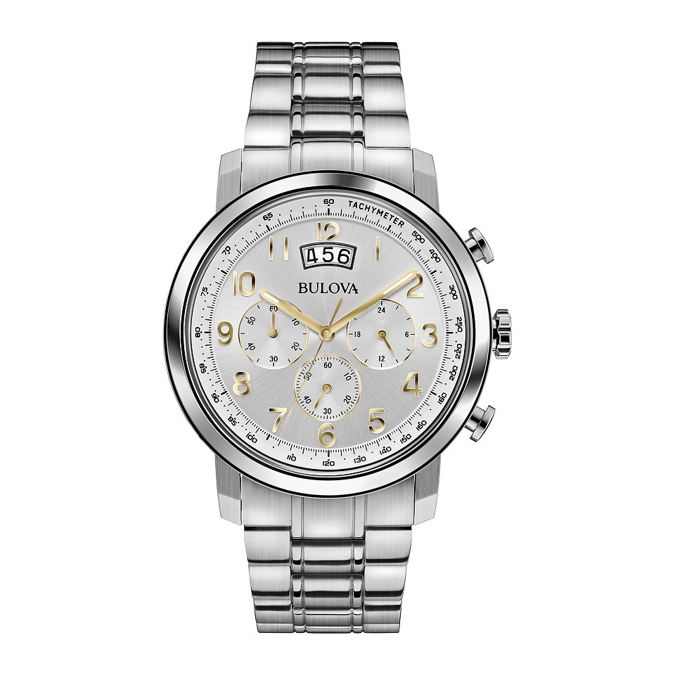 Bulova Mens Silver Tone Stainless Steel Bracelet Chronograph Watch