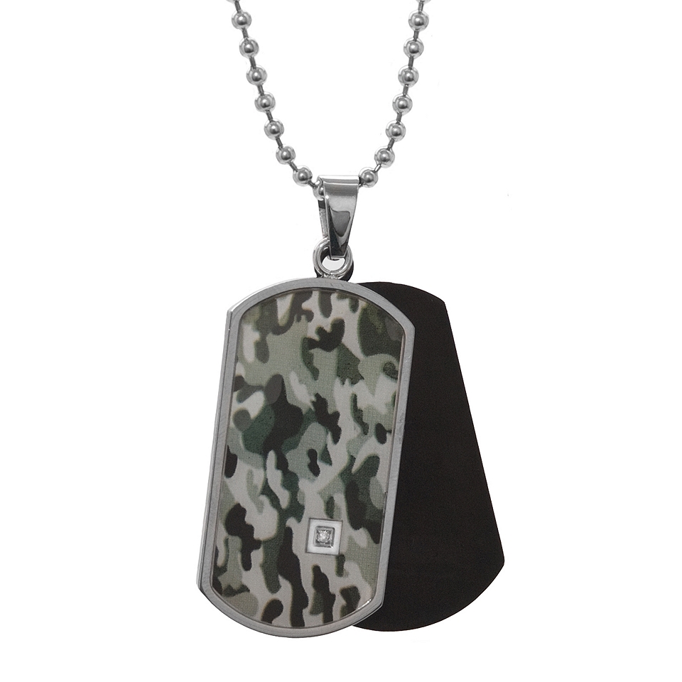 Mens Diamond Accent Stainless Steel Camouflage Dog Tag, Black