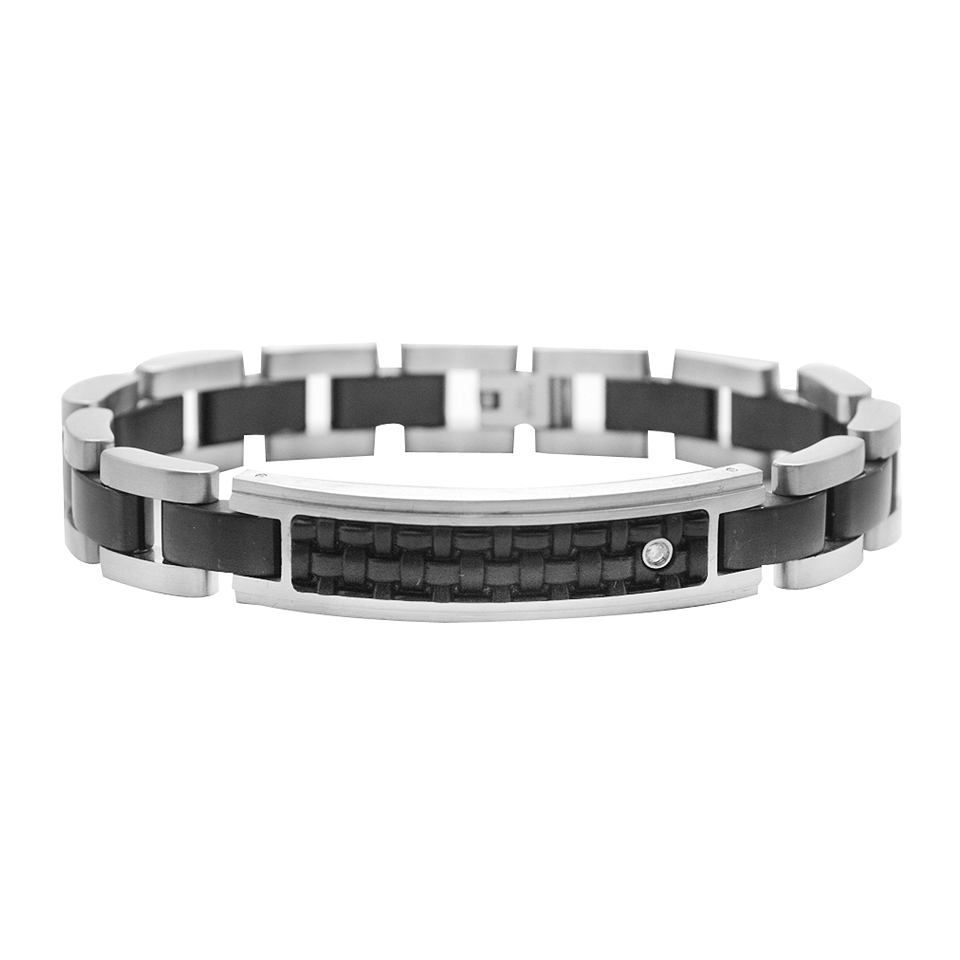 Mens Diamond Accent Stainless Steel & Leather ID Bracelet, White