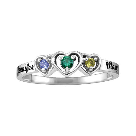 Womens Genuine Multi Color Stone 14K Gold Heart 3-Stone Cocktail Ring, 4 1/2