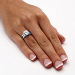 DiamonArt® Womens 3 CT. T.W. White Cubic Zirconia Platinum Over Silver Round Bridal Set