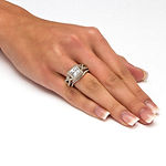 DiamonArt® Womens 2 3/4 CT. T.W. White Cubic Zirconia Platinum Over Silver Square Bridal Set