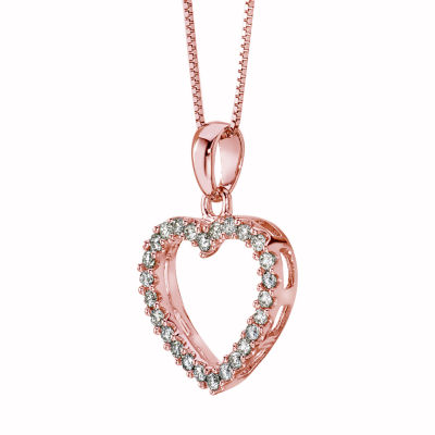 Womens 1/4 CT. T.W. Genuine White Diamond 14K Rose Gold Heart Pendant Necklace