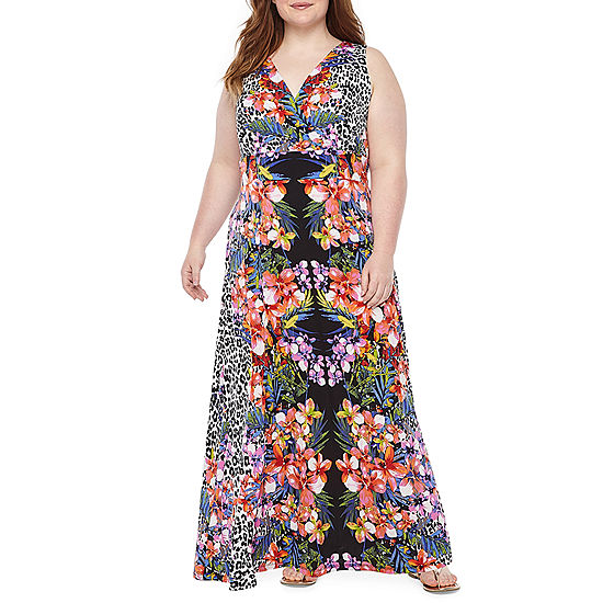 Ronni Nicole Sleeveless Animal Floral Print Maxi Dress-Plus