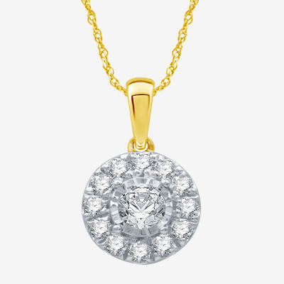 Womens 1/2 CT. T.W. Genuine White Diamond 10K Gold Round Pendant Necklace