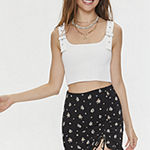 Forever 21 Juniors Womens A-Line Floral Cinch Front Skirt