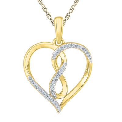 Womens 1/10 CT. T.W. Genuine White Diamond 10K Gold Heart Pendant ...