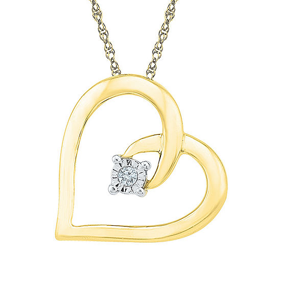 Diamond Accent 10K Yellow Gold Heart Pendant Necklace
