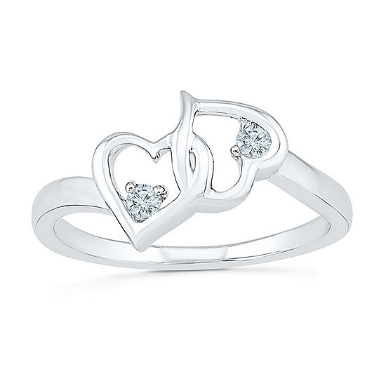 Womens Diamond Accent Genuine White Diamond Sterling Silver Heart Cocktail Ring
