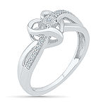 Womens Diamond Accent Genuine White Diamond Sterling Silver Heart Crossover Cocktail Ring