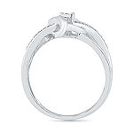 Womens Diamond Accent Genuine White Diamond Sterling Silver Heart Crossover Cocktail Ring