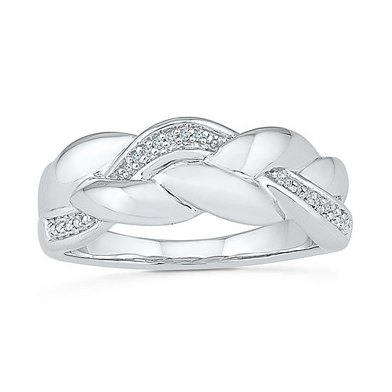 Womens Diamond Accent Genuine White Diamond Sterling Silver Crossover Cocktail Ring