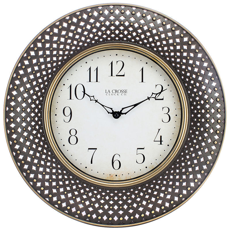 16 in. Antiqued Brown Lattice Round Analog Wall Clock