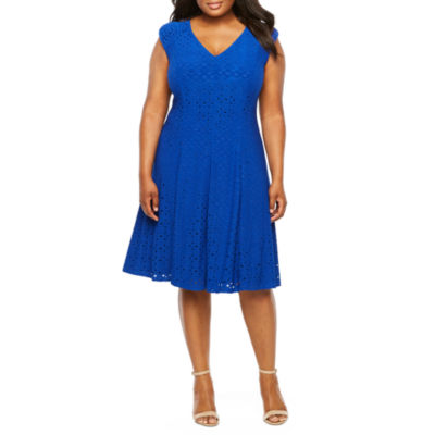 royal blue fit and flare dress with sleeves