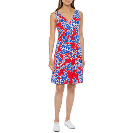 St. John's Bay Sleeveless Floral A-Line Dress, X-large , Red