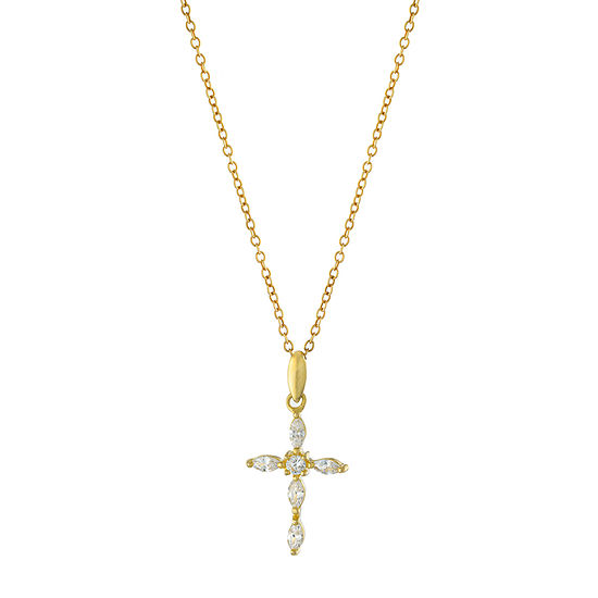 Silver Treasures Cubic Zirconia 14K Gold Over Silver 18 Inch Cable Cross Pendant Necklace