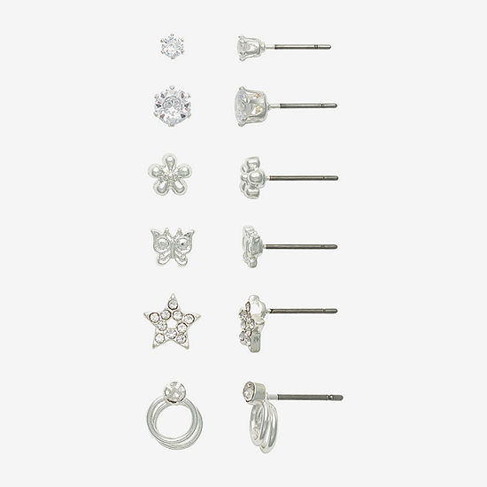 Mixit Stud 6 Pair Butterfly Flower Star Earring Set