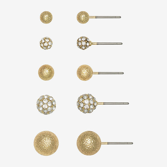 Mixit Gold Tone Sphere Stud 5 Pair Earring Set