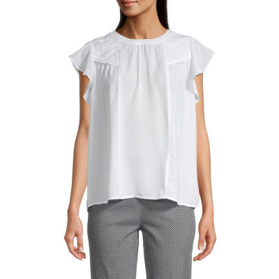 liz claiborne womens round neck short sleeve blouse