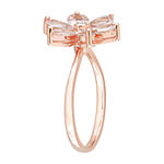 Womens Diamond Accent Genuine Pink Morganite 10K Rose Gold Flower Cocktail Ring