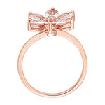 Womens Diamond Accent Genuine Pink Morganite 10K Rose Gold Flower Cocktail Ring