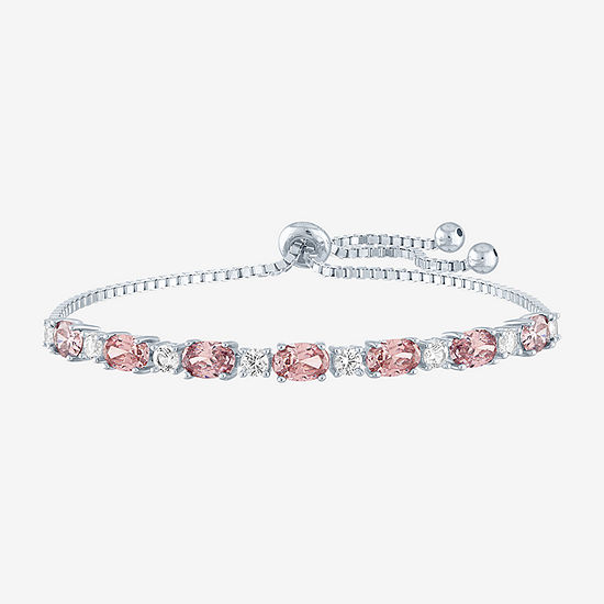 Simulated Pink Morganite Sterling Silver Bolo Bracelet