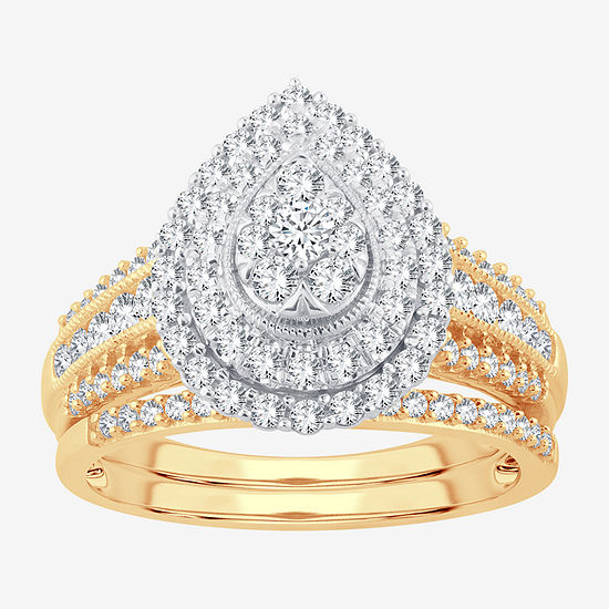 Womens 1 CT. T.W. Genuine White Diamond 10K Gold Pear Bridal Set