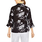 Alfred Dunner Portofino Womens 3/4 Sleeve Embroidered Button-Down Shirt