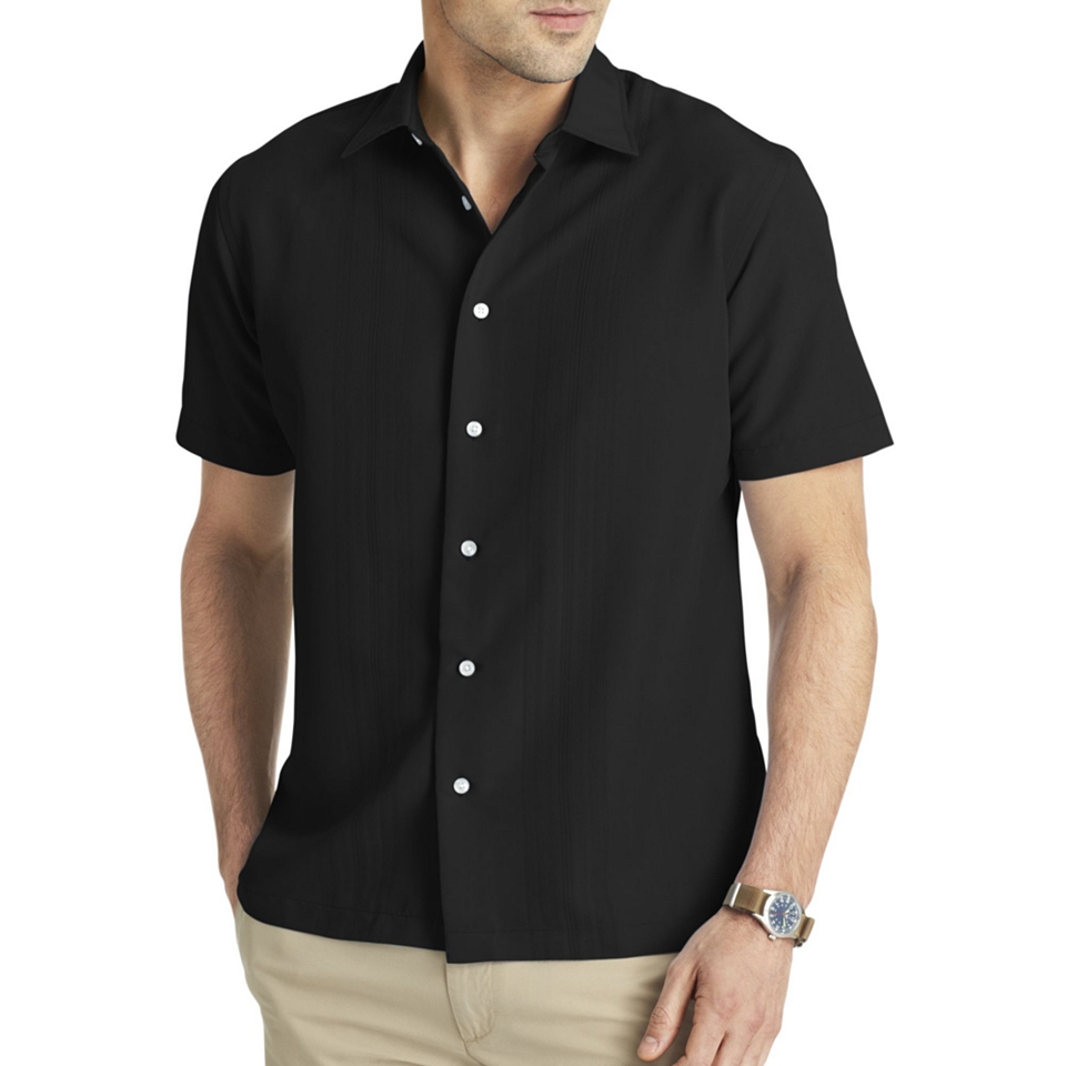 Van Heusen Short Sleeve Solid Rayon Shirt, Black, Mens