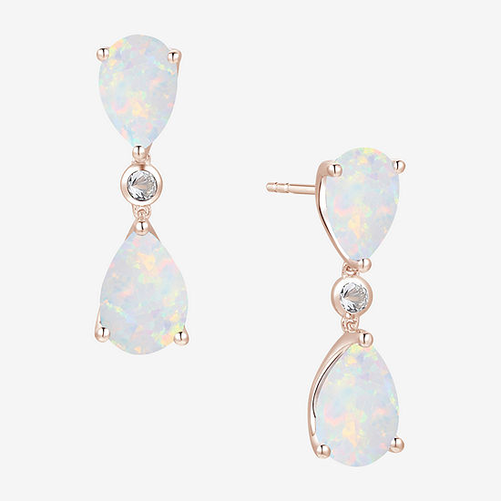Lab Created White Opal 14K Rose Gold Over Silver Drop Earrings