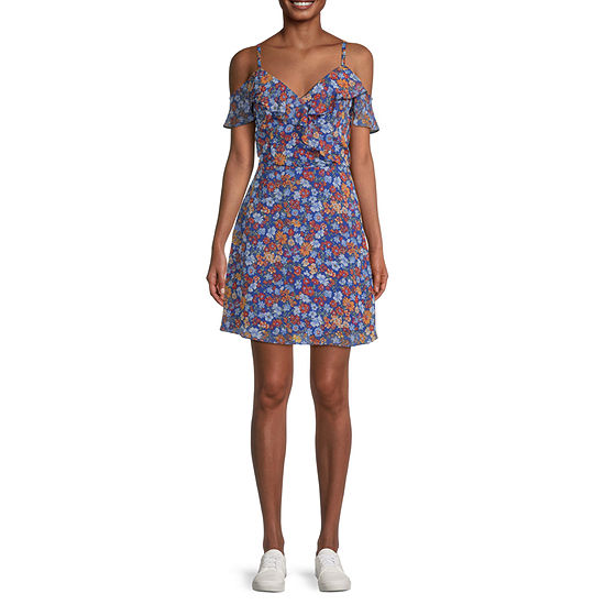 by&by Juniors Cold Shoulder Floral Fit + Flare Dress